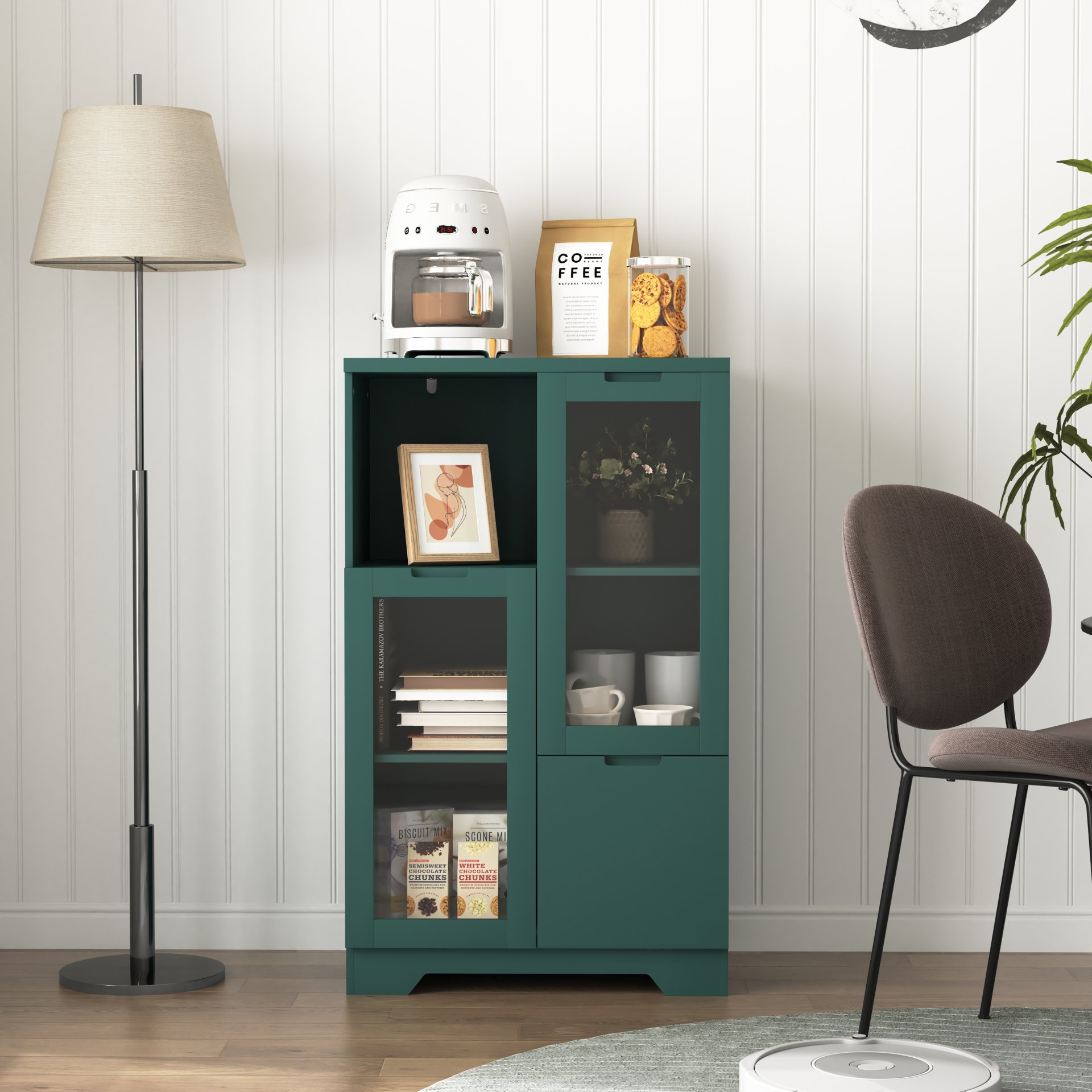 Modern Painted Cabinet With Glass Doors And Drawer - Green - Image 4