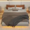 King Size Floating Bed With LED Lights Underneath, Modern King Size Low Profile Platform Bed With LED Lights - Gray - Image 4