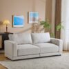 Modern Square Arm Sofa With Soft Fabric Upholstery, Deep Cushions, Sturdy Wooden Legs - White - Image 2