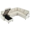Sectional Sofa Versatile Sofa Bed Sofa Sleeper U - Shaped Sofa With Ample Storage Space, 2 Cup Holders And Charging Ports For Living Room - Beige - Image 15