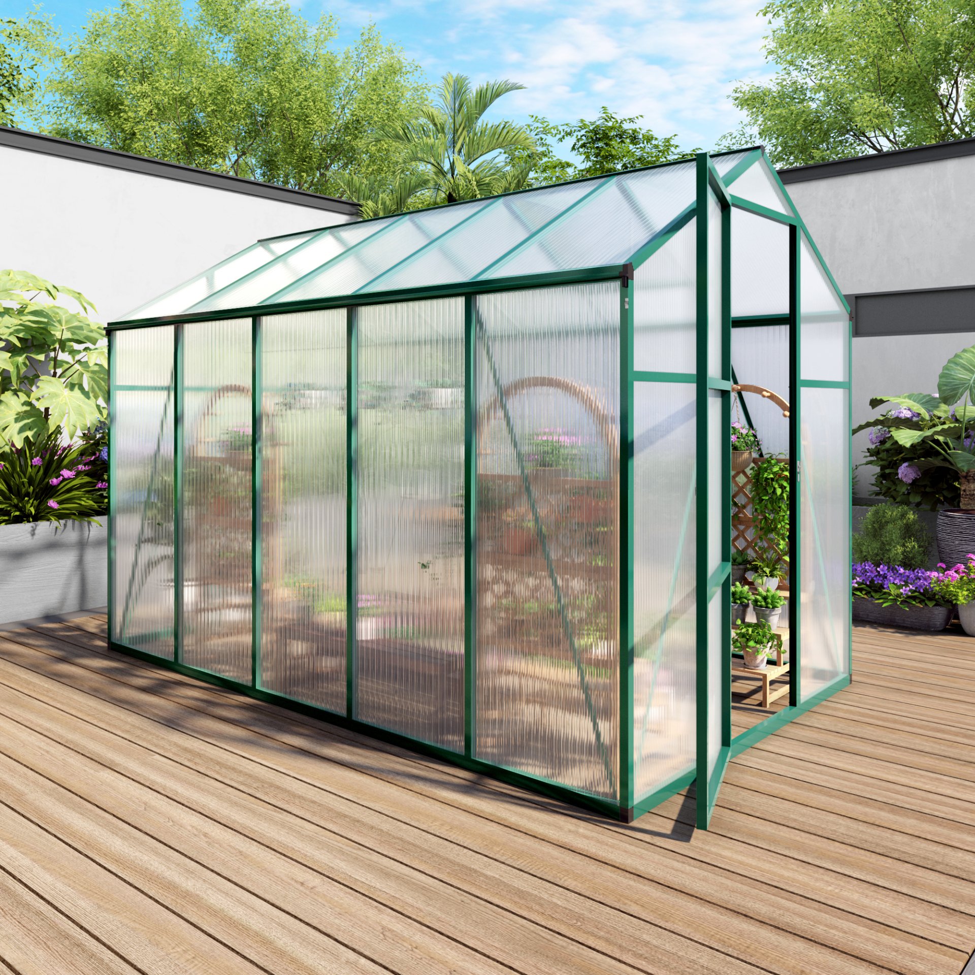 Newly Marketed Gain Height Windproof Aluminum Greenhouse 6 X 10 Ft Polycarbonate Greenhouse Raised Base And Anchor Aluminum Heavy Duty Walk - In Greenhouses For Outdoor Backyard In All Season - Green - Image 8