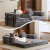 Floor Couch, Compression Sofa, Convertible Floor Sofa Bed & Pillow Back Support Armrest - Dark Gray - Image 8