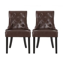 Cheney - Contemporary Dining Chair (Set of 2) With Tufted Diamond Stitching And Sloped Arms - Dark Brown