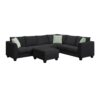 Sectional Sofa Couches Living Room Sets, 7 Seats Modular Sectional Sofa With Ottoman, L Shape Fabric Sofa Corner Couch Set With 3 Pillows - Black - Image 3