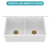 32" Undermount Double Bowl Kitchen Sink Rectangular Deep Dual Bas With Grids - White - Image 12