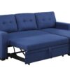 Upholstered Pull Out Sectional Sofa With Chaise - Blue - Image 3