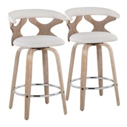 Gardenia - Contemporary Fixed Height Counter Stool With Swivel With Round Footrest (Set of 2) - White Washed / Cream