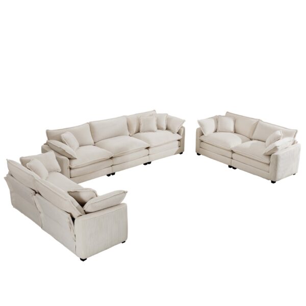 Modern Fabric Living Room Sofa (Set of 2) Upholstery Deep Seat Sofas Corduroy - Beige