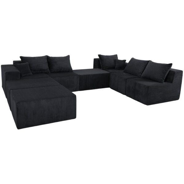 Luxury 8 Piece Modular U Shaped Sectional Sofa With Oversized Chaise Lounge And Bed Corduroy Upholstery - Black