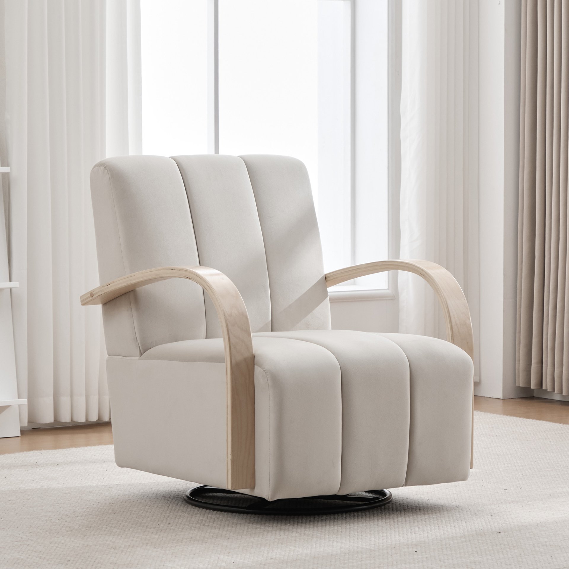 360° Swivel Accent Chair With Armrests, Comfy Lounge Chair - Beige - Image 2
