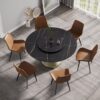 59.05" Modern Artificial Stone Round Carbon Steel Base Dining Table, Can Accommodate 6 People, Artificial Stone Turntable - White / Black - Image 4