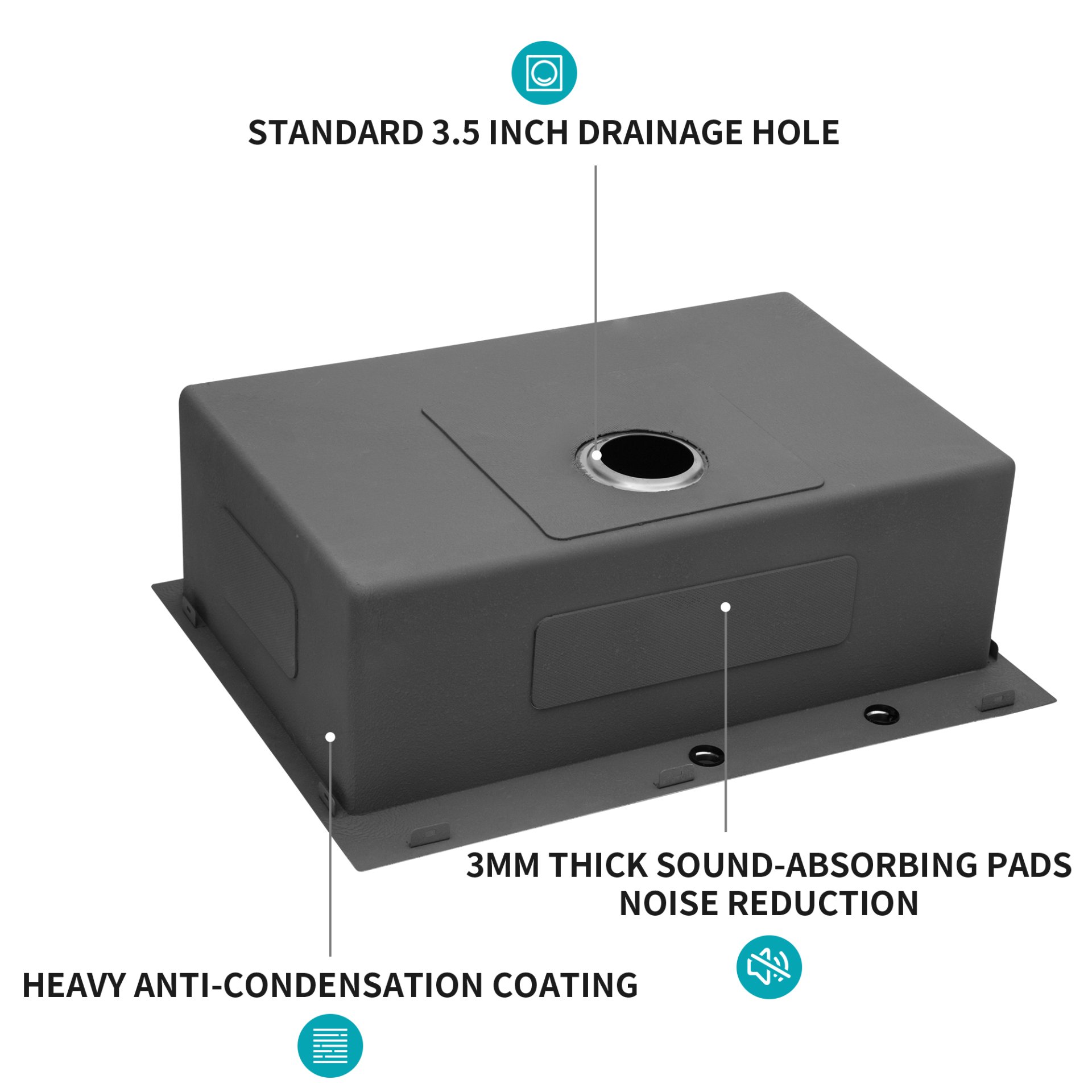 Drop In Kitchen Sink 16 Gauge Stainless Steel Single Bowl Topmount Basin - Black - Image 6