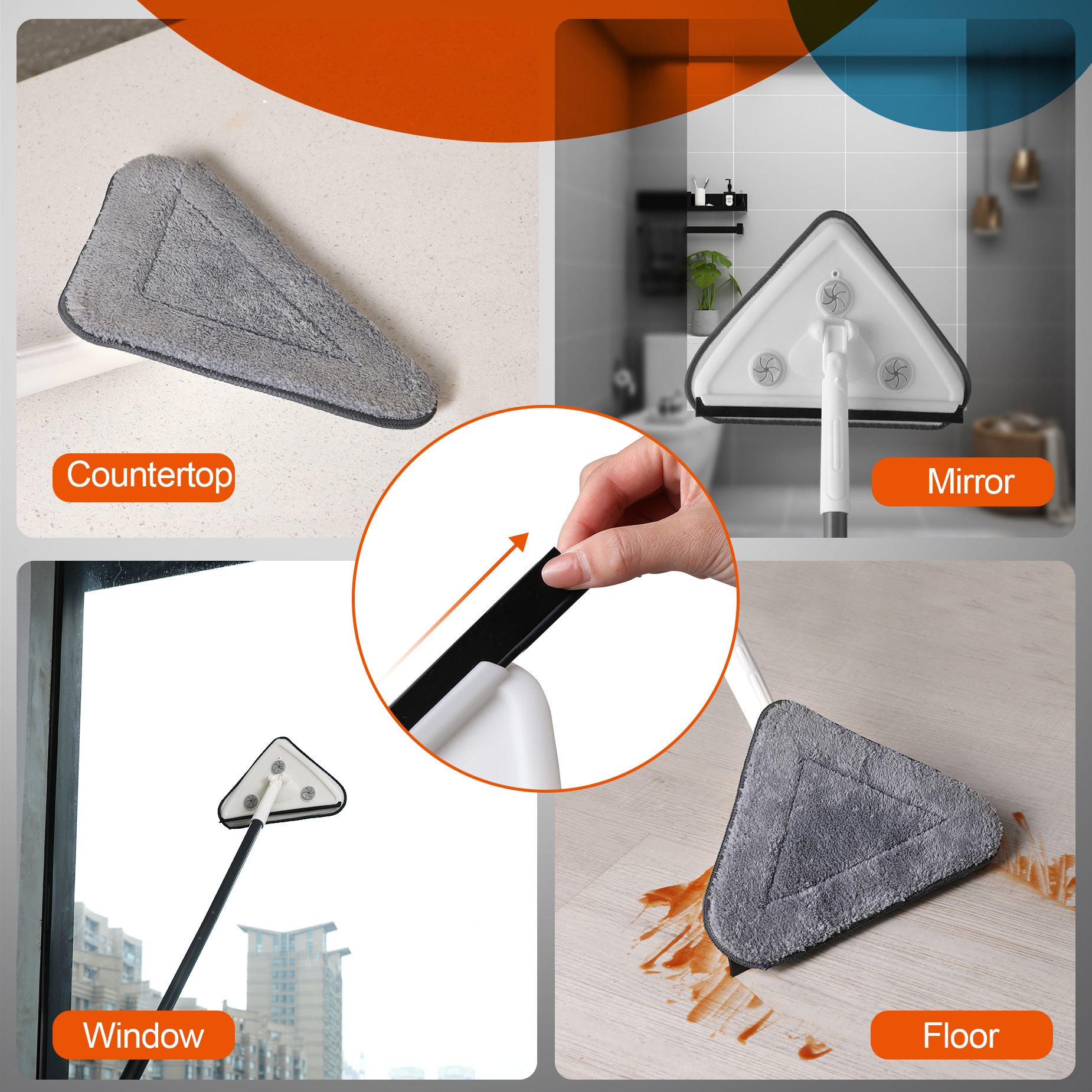 Effortless Wall Cleaning Mop With Disposable Pads, Versatile Triangle Design - White - Image 5