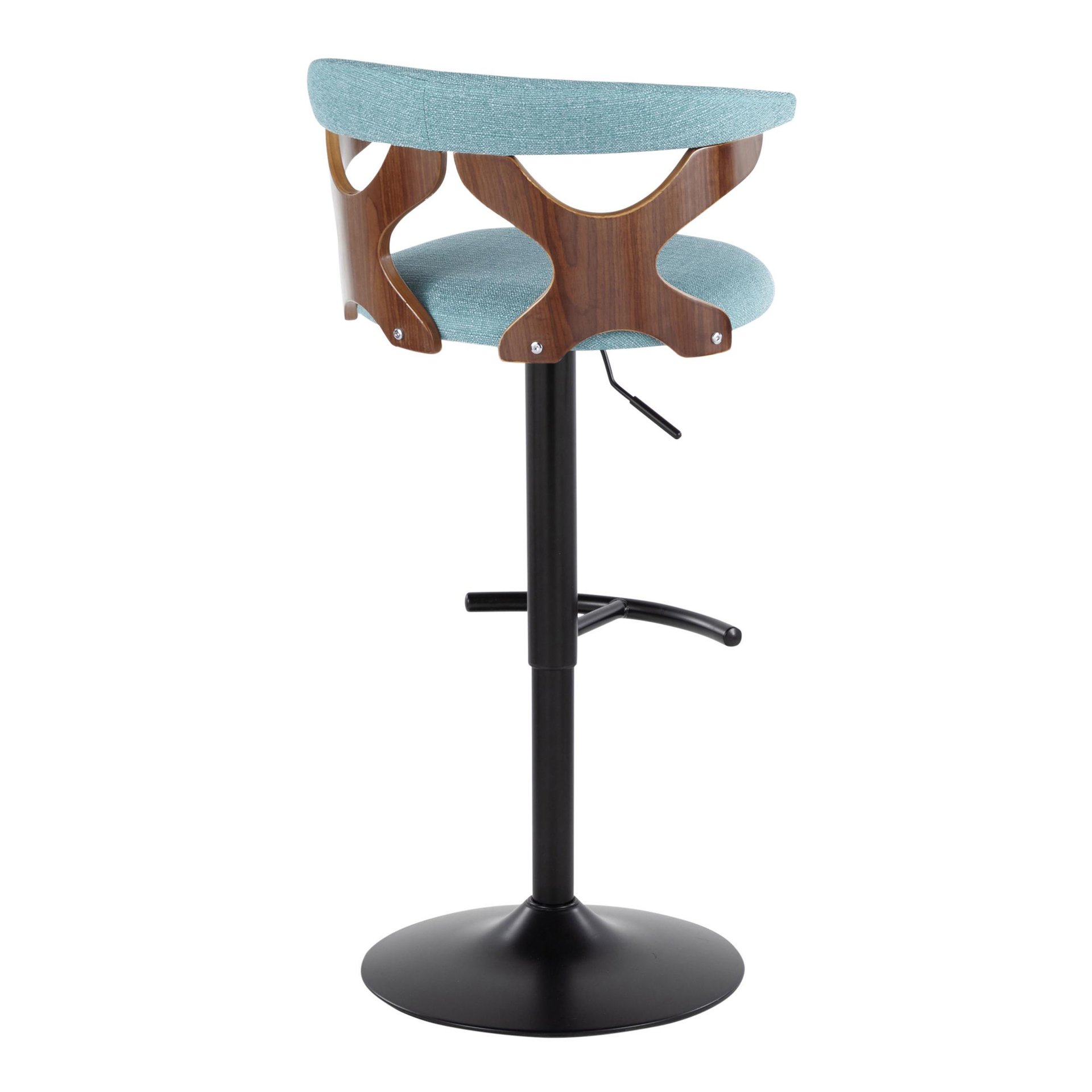 Gardenia - Contemporary Adjustable Barstool With Swivel With Rounded T Footrest (Set of 2) - Black / Walnut / Teal - Image 4