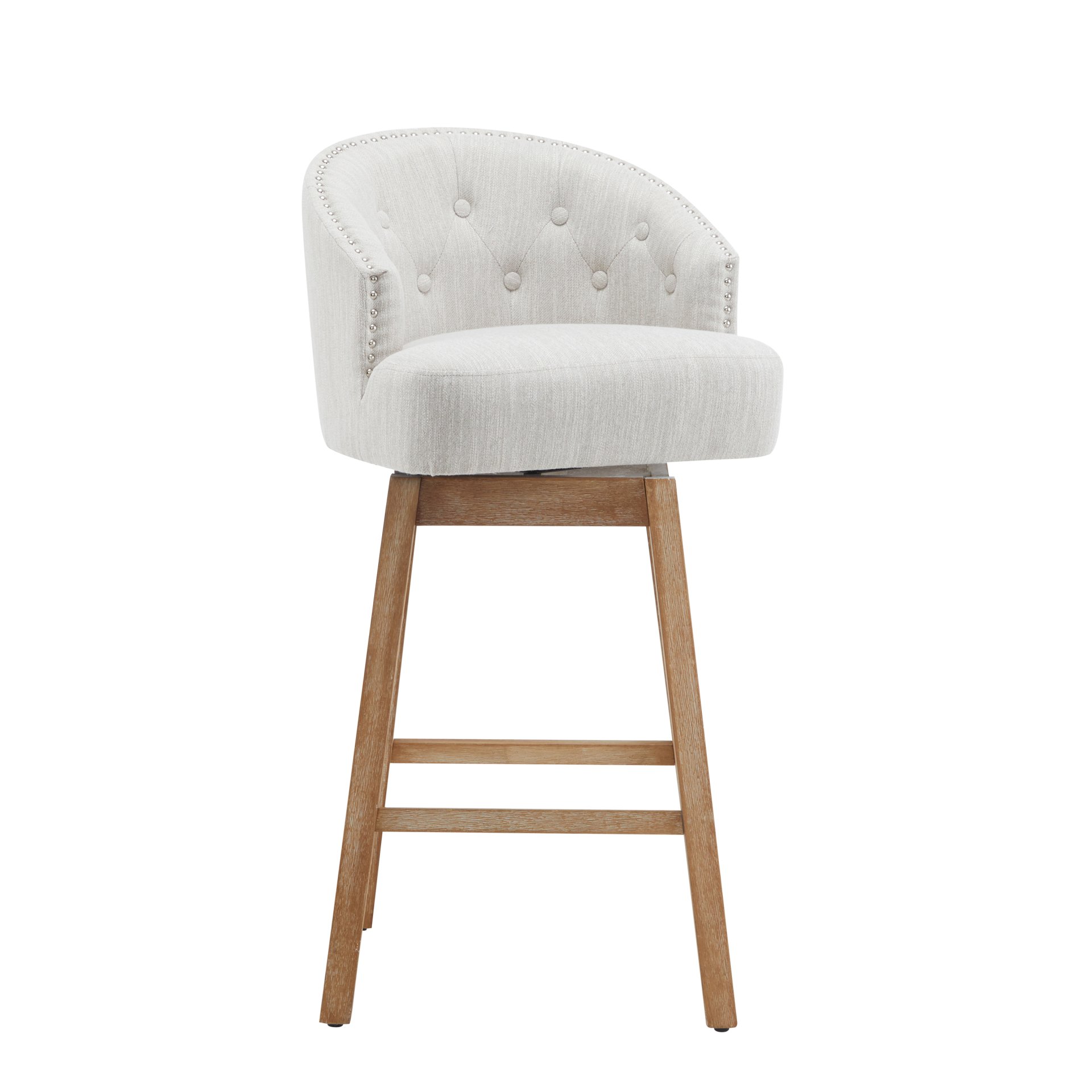 Swivel Counter Stools (Set of 2), Upholstered Counter Height Bar Stools With Solid Rubber Wood Frame, Backrest, Footrest, Armless Barstools For Home Bar, Kitchen Counter - Natural / Beige - Image 10