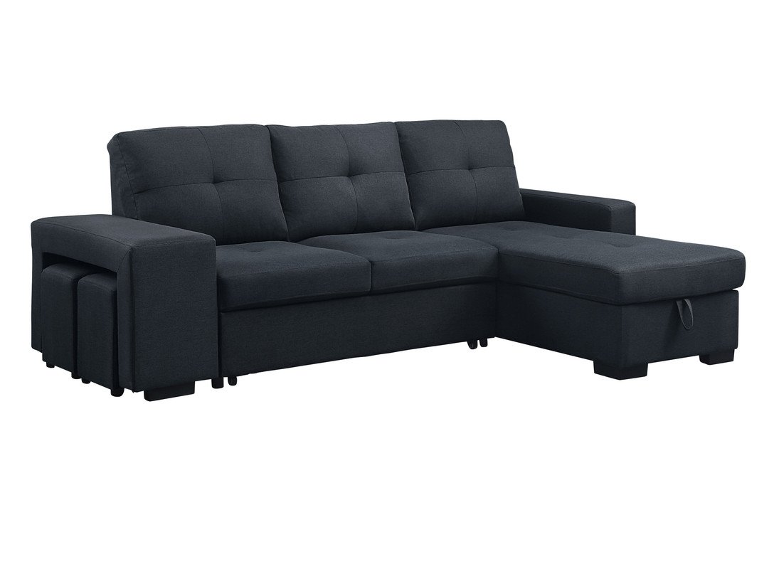 Lucas - Linen Sleeper Sectional Sofa With Reversible Storage Chaise - Dark Gray - Image 5