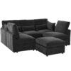Modern Modular Sofa U Shaped Sofa Bed With Movable Ottoman, USB Ports, Phone Holder Chenille - Black - Image 12