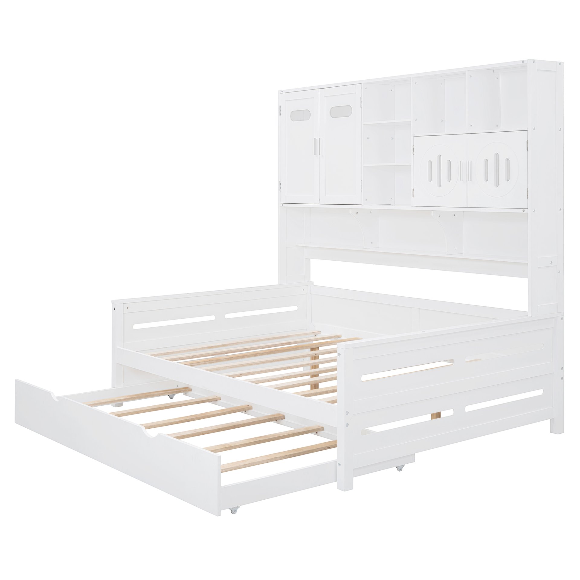 Full Size Wooden Daybed With Twin Size Trundle, And All In One Cabinet And Shelf - White - Image 11