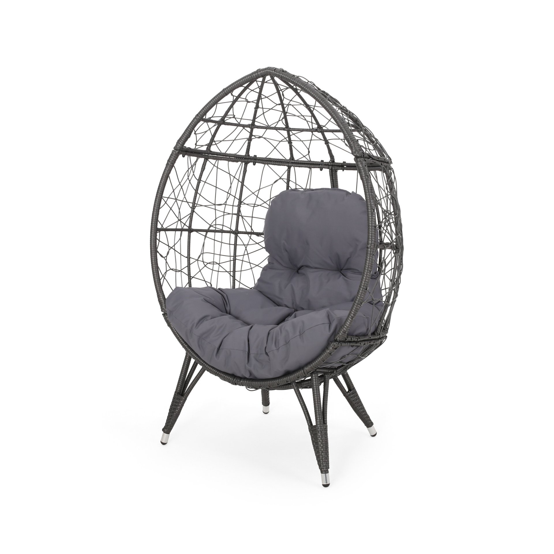 Cosmos - Round Hammered Iron Teardrop Chair - Gray - Image 6