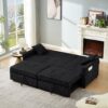 3 In 1 Convertible Sleeper Sofa Bed, Modern Fabric Loveseat Futon Sofa Couch Pullout Bed, Small Love Seat Lounge Sofa Reclining Backrest, Pillows, Pockets, Home Furniture For Living Room - Black - Image 5