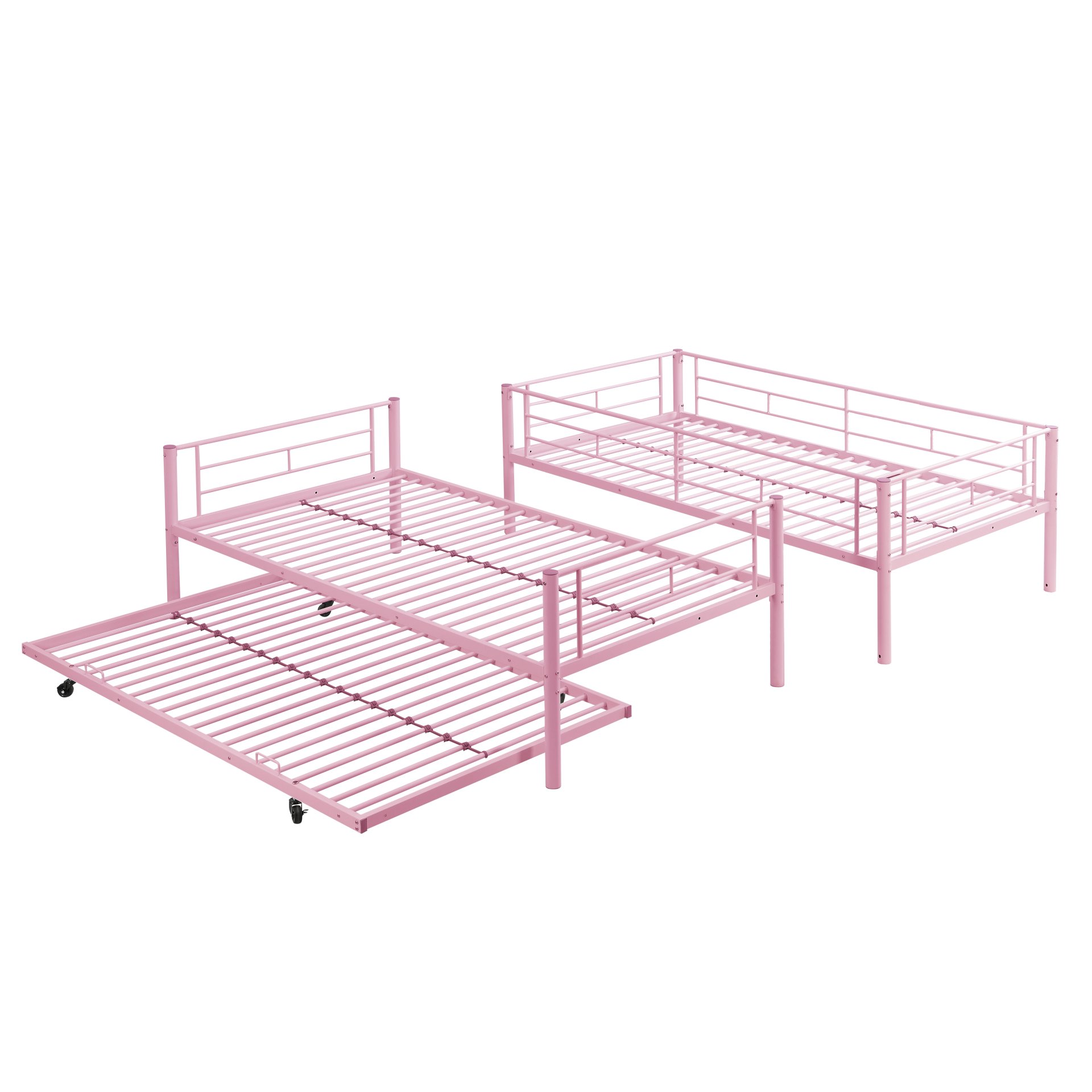 Modern Metal Bunk Bed With Trundle, Durable Steel, Twin Over Twin - Pink - Image 9