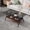 Rectangle Coffee Table With Tempered Glass Top And Brown MDF Shelf, Modern Table For Living Room - Gray - Image 2