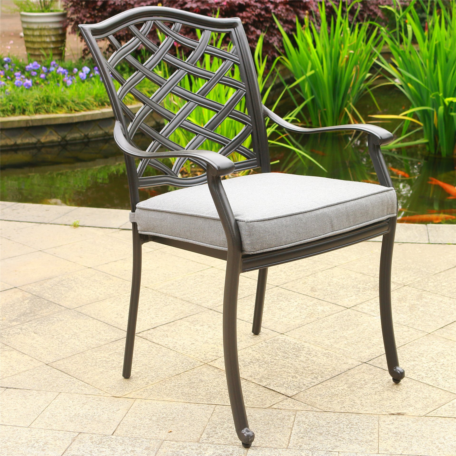 Outdoor Patio Aluminum Dining Arm Chair With Cushion (Set of 2) - Cast Slate - Image 2