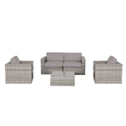 4 Person Outdoor Rattan Wicker Seating Set With Cushions - Grey Mix