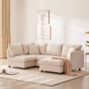 Modern Sectional Sofa With Vertical Stripes, 2 Pillows, 5 Seat Couch With Convertible Ottoman, Various Combinations, L-Shape Indoor Furniture - Beige - Image 17
