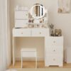 Fashion Vanity Desk With Mirror And Lights For Makeup And Cushioned Chair, Adjustable 3 Color Lighting - White - Image 2