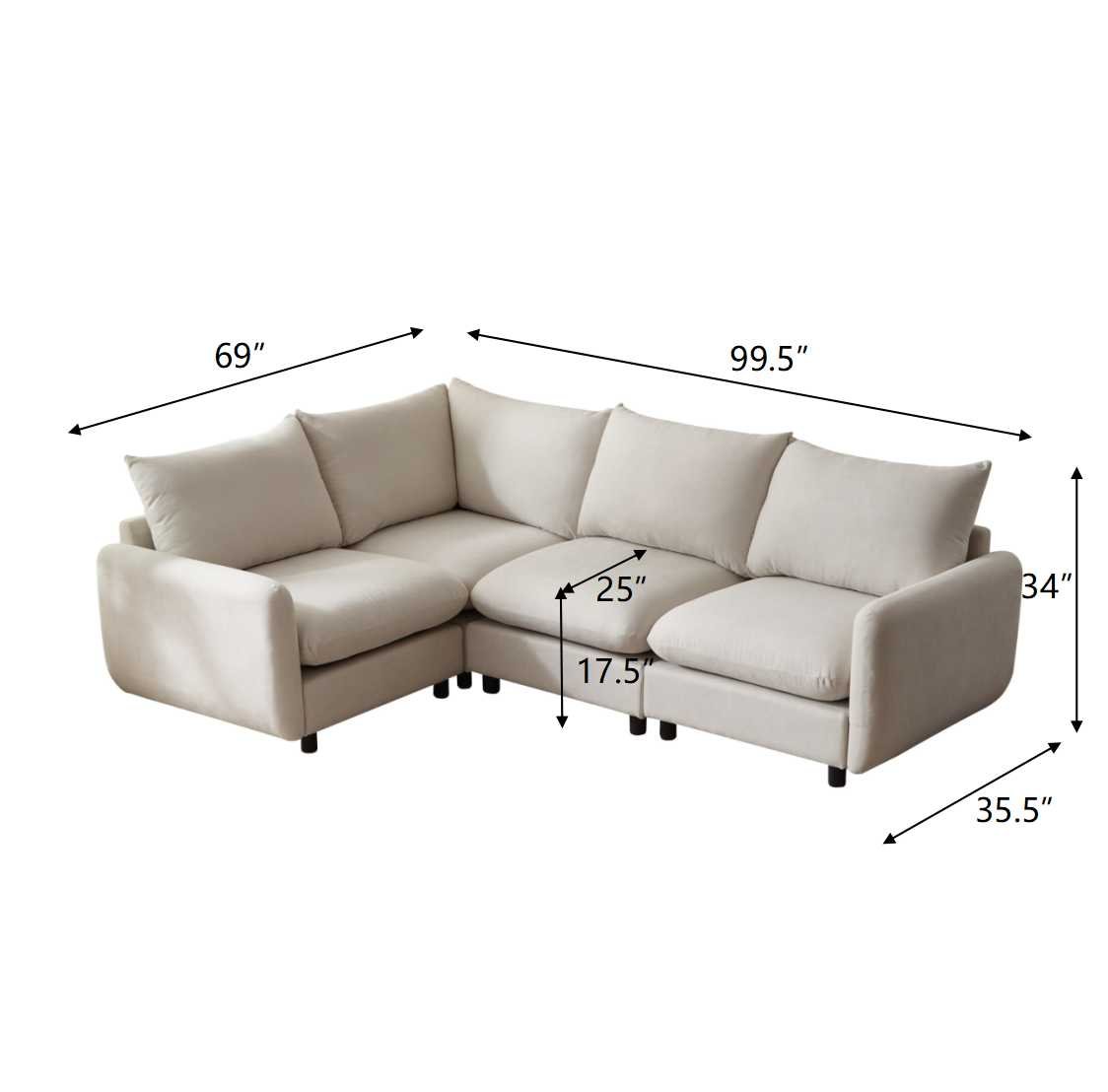 4 Piece L Shaped Modular Free Combination Sectional Sofa Couch For Living Room And Spacious Space - White - Image 12