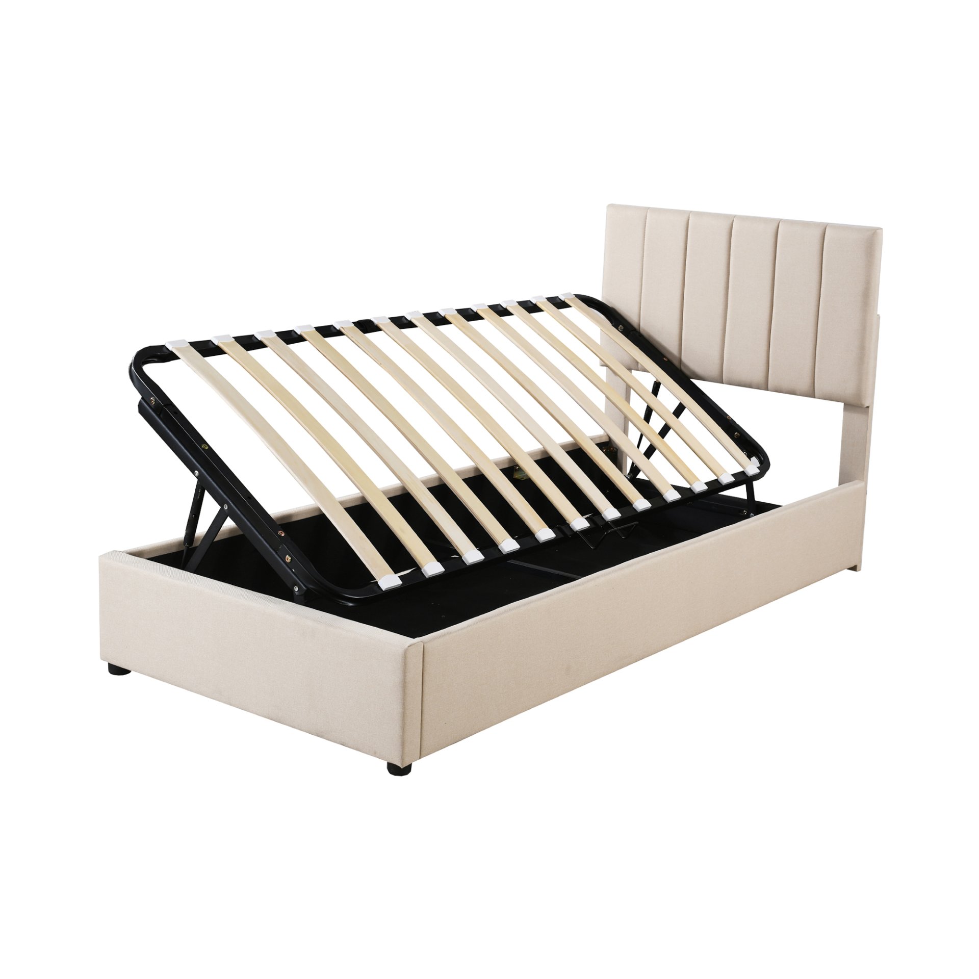 Twin Size Upholstered Platform Bed With A Hydraulic Storage System - Beige - Image 6