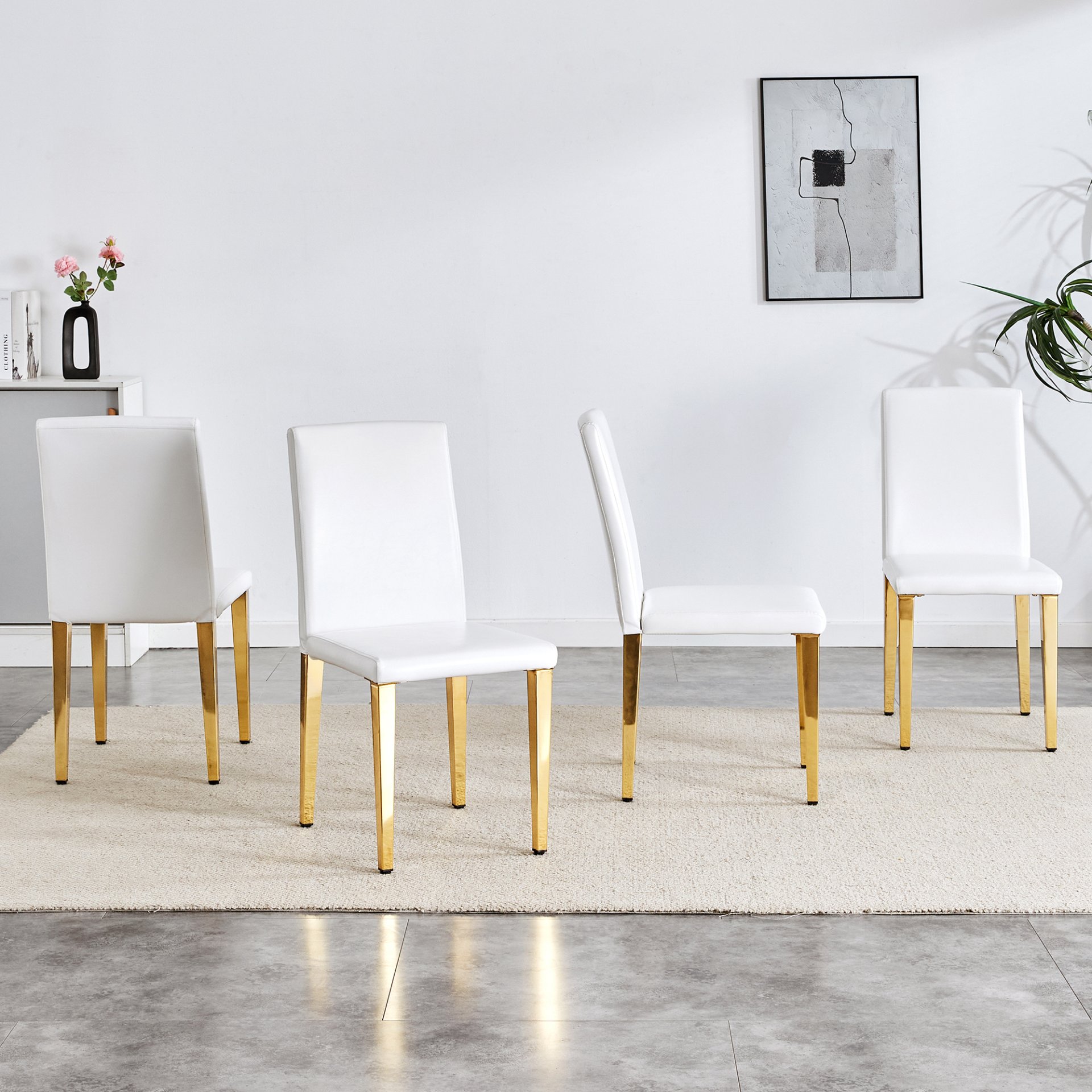 (Set of 4) Backrest Chairs With Gold Metal Legs A Perfect Match, Suitable For Minimalist And Contemporary Home Decor Styles - White / Gold - Image 5