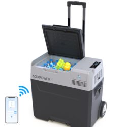 Car Freezer Portable Refrigerator With App Control And 6'' Off-Road Wheels, 12V, 45W Cooler Freezer, Low Noice - Antique White / Gray