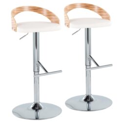 Grotto - Mid-Century Modern Adjustable Height Barstool With Swivel With Straight T Footrest (Set of 2) - Chrome / Zebra / White