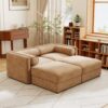 Stylish Chenille 2 Seater Sofa With Ottoman Storage And Cylindrical Backrest - Camel - Image 9
