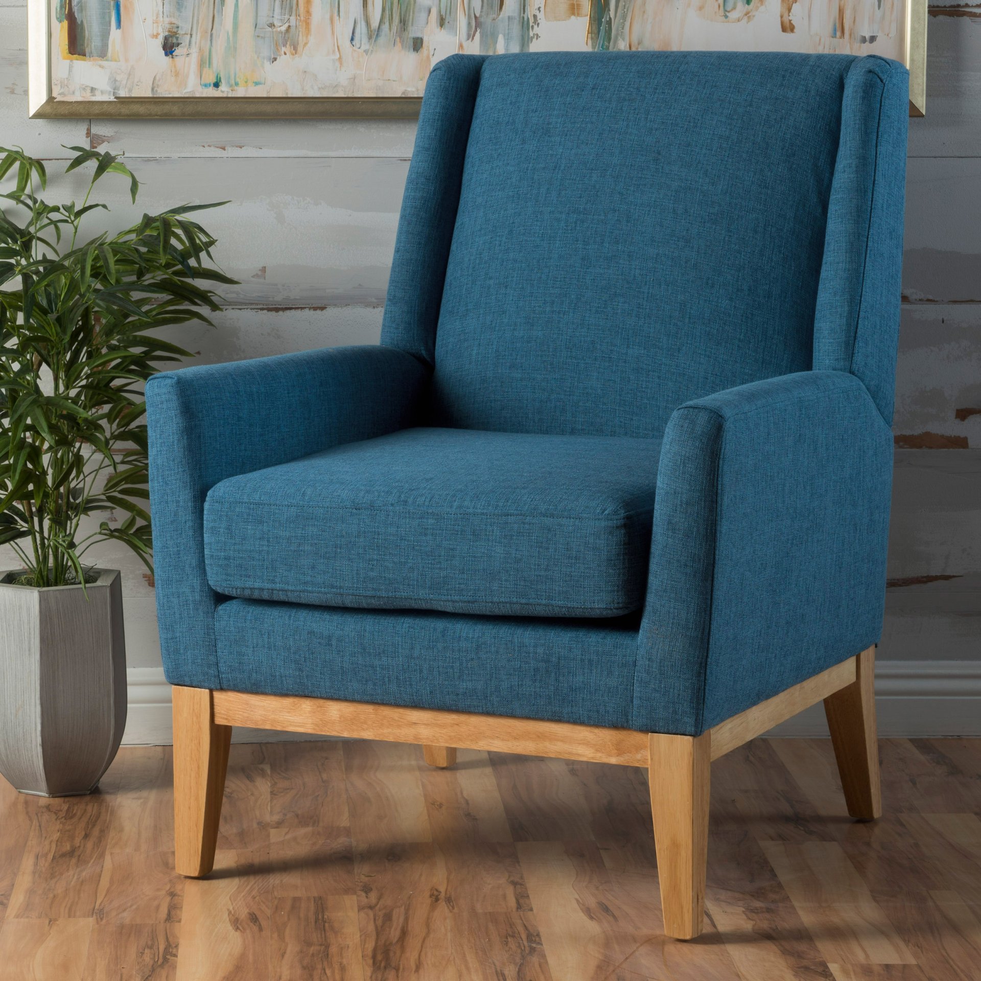 Mid Century Modern Accent Chair With Cushion Seat - Blue - Image 6
