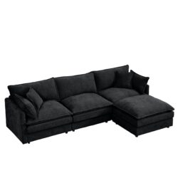 Modular Sectional Sofa L Shaped Couch Set Comfy Cloud Couches With Movable Ottoman Chenille - Black
