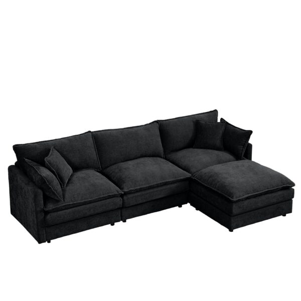 Modular Sectional Sofa L Shaped Couch Set Comfy Cloud Couches With Movable Ottoman Chenille - Black