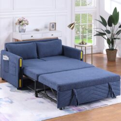 Percy - Teddy Velvet Sleeper Loveseat With Side Pockets - Navy