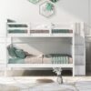 Full Over Full Stairway Bunk Bed With Storage And Guard Rail For Bedroom - White - Image 13