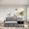Reversible Sectional Storage Sleeper Sofa Bed, L-Shape 2 Seat Sectional Chaise With Storage, Skin-Feeling Velvet Fabric - Light Gray - Image 4