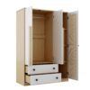 3 Doors Rattan Wardrobe Storage For Bedroom, With 2 Drawers - White / Nature - Image 4