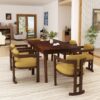 7 Piece Elegant Dining Set With Upholstered Wood Dining Chairs - Yellow / Walnut / Rich Mahogany - Image 2