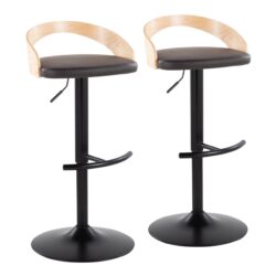 Grotto - Contemporary Adjustable Barstool With Swivel With Rounded T Footrest (Set of 2) - Black / Natural / Brown