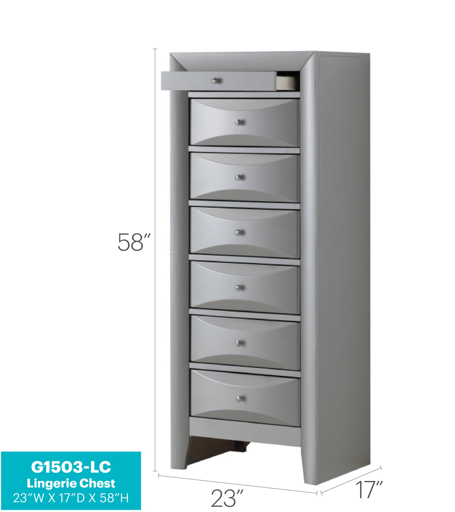 Marilla - 7 Drawer Lingerie Chest - Silver Champagne - Image 2