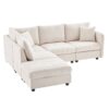 Modern Sectional Sofa With Vertical Stripes, 2 Pillows, 5 Seat Couch With Convertible Ottoman, Various Combinations, L-Shape Indoor Furniture - Beige - Image 4
