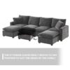 Modern U-Shape Modular Sofa, 6 Seat Chenille Sectional Couch Set With 2 Pillows Included, Freely Combinable Indoor Funiture - Black / Gray - Image 18