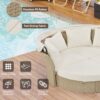 Outdoor Patio Daybed Wicker Rattan Double Daybed Round Sofa Furniture Set With Retractable Canopy, 4 Pillows For Lawn Garden Backyard Porch Pool - Beige - Image 5