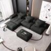 Modern Oversized Modular Sectional Sofa, Sparkling Chenille Fabric Soft Cushion Sofa With 6 Pillows, 6 Pieces Diy Combination Tufted Sofa, No Assembly Required - Black - Image 9